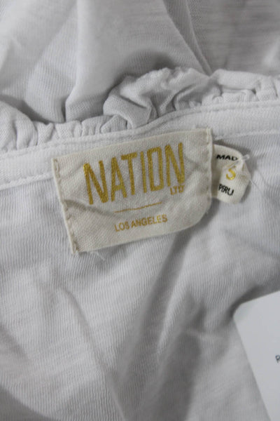 Nation LTD Womens Cotton Ruffled V-Neck Short Sleeve Blouse White Size S