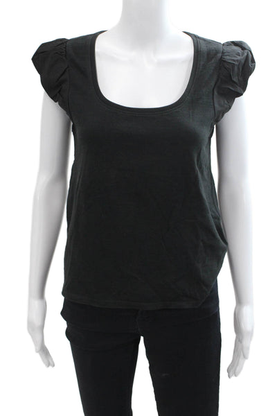 Nation LTD Womens Cotton Short Sleeve Scoop Neck Blouse Black Size M