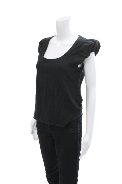 Nation LTD Womens Cotton Short Sleeve Scoop Neck Blouse Black Size M