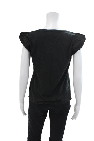 Nation LTD Womens Cotton Short Sleeve Scoop Neck Blouse Black Size M