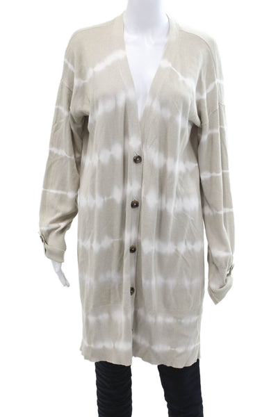 Sanctuary Womens Cotton Tie Dye V-Neck Long Duster Cardigan Beige Size M
