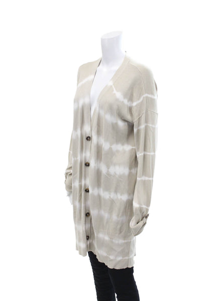 Sanctuary Womens Cotton Tie Dye V-Neck Long Duster Cardigan Beige Size M