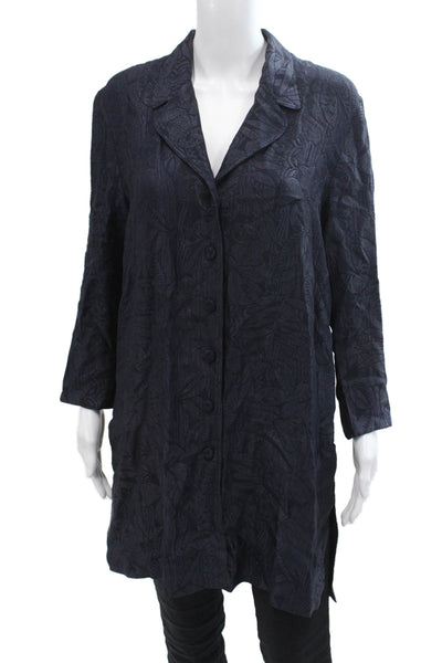 Caroline Charles Womens Collared Long Sleeve Partial Button Blouse Blue Size 12