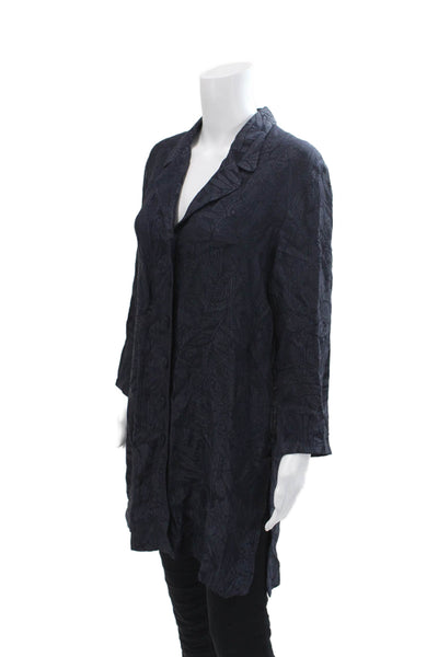 Caroline Charles Womens Collared Long Sleeve Partial Button Blouse Blue Size 12