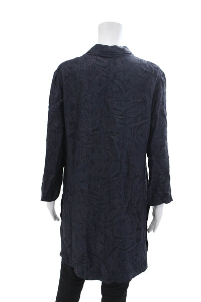 Caroline Charles Womens Collared Long Sleeve Partial Button Blouse Blue Size 12