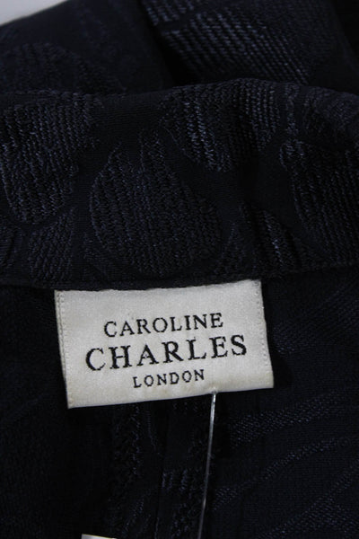 Caroline Charles Womens Collared Long Sleeve Partial Button Blouse Blue Size 12