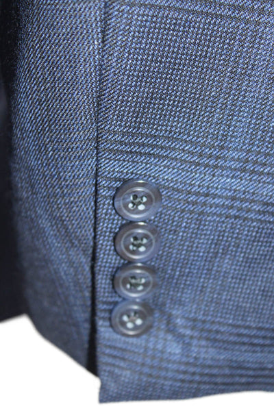 Samuelsohn Mens Plaid Two Button Blazer Jacket Navy Blue Wool Size 50 Extra Long