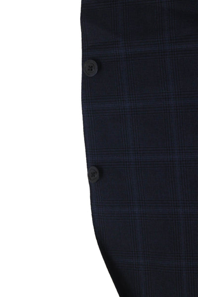 Samuelsohn Mens Plaid Two Button Blazer Jacket Navy Blue Wool Size 50 Extra Long