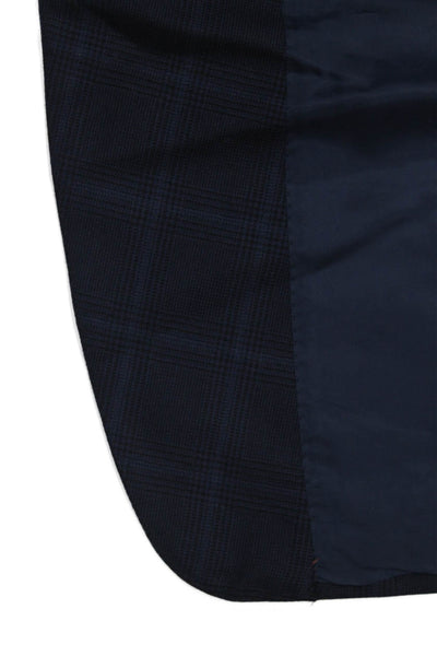 Samuelsohn Mens Plaid Two Button Blazer Jacket Navy Blue Wool Size 50 Extra Long
