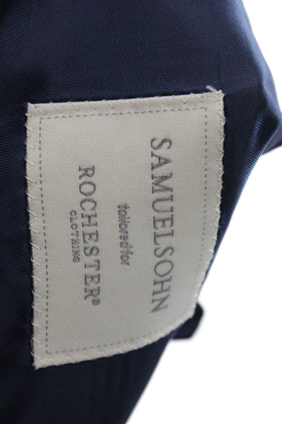 Samuelsohn Mens Plaid Two Button Blazer Jacket Navy Blue Wool Size 50 Extra Long