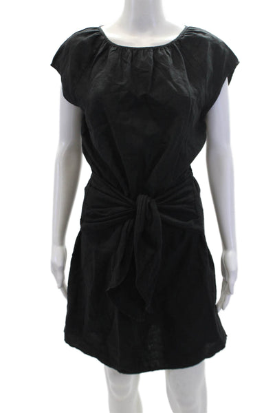 Joie Womens Linen Cap Sleeve Waist Tie Detail Mini Dress Solid Black Size XS