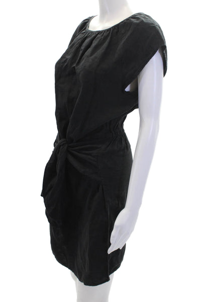Joie Womens Linen Cap Sleeve Waist Tie Detail Mini Dress Solid Black Size XS