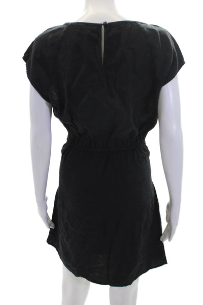 Joie Womens Linen Cap Sleeve Waist Tie Detail Mini Dress Solid Black Size XS