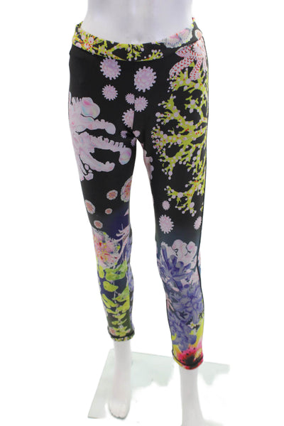 Cynthia Rowley Womens High Waisted Abstract Print Zippered Leggings Black Size 6