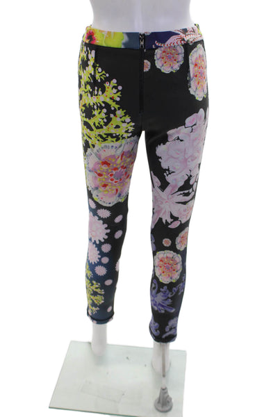 Cynthia Rowley Womens High Waisted Abstract Print Zippered Leggings Black Size 6