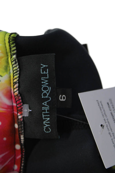 Cynthia Rowley Womens High Waisted Abstract Print Zippered Leggings Black Size 6