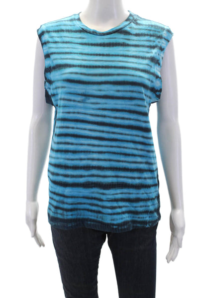 Agolde Womens Cotton Sleeveless Crew Neck Tie Dyed Tank Top Blue Size S
