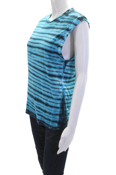 Agolde Womens Cotton Sleeveless Crew Neck Tie Dyed Tank Top Blue Size S