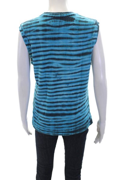 Agolde Womens Cotton Sleeveless Crew Neck Tie Dyed Tank Top Blue Size S