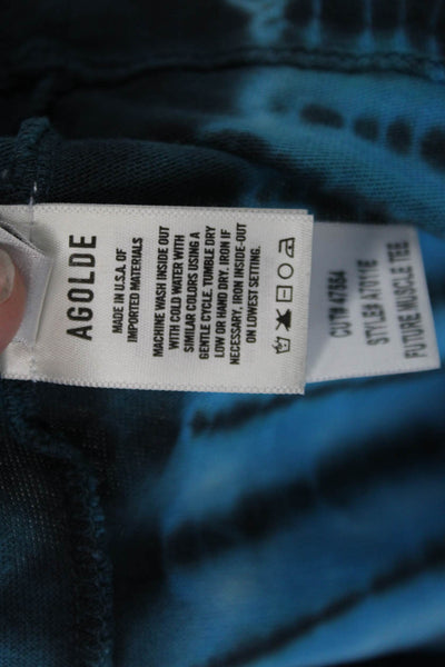 Agolde Womens Cotton Sleeveless Crew Neck Tie Dyed Tank Top Blue Size S