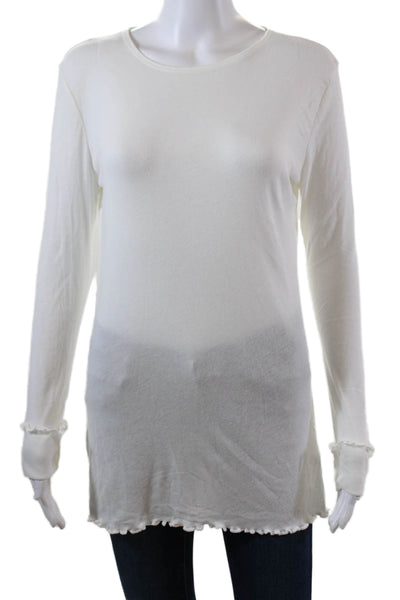 Intimately Free People Womens Lettuce Hem Pullover Long Sleeve Top White Size M