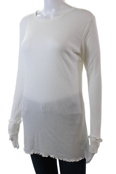 Intimately Free People Womens Lettuce Hem Pullover Long Sleeve Top White Size M
