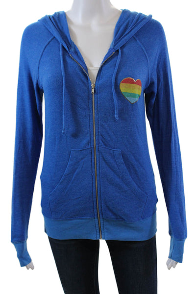 Spiritual Gangster Womens Cotton Long Sleeve Full Zip Sweater Blue Size XS