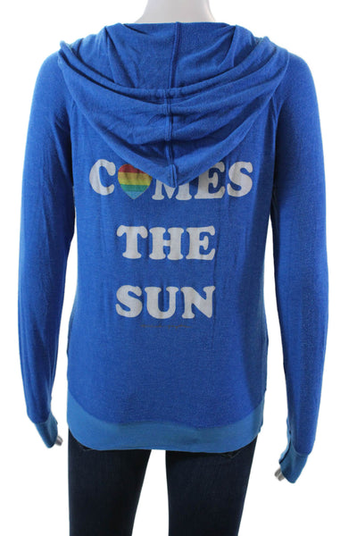 Spiritual Gangster Womens Cotton Long Sleeve Full Zip Sweater Blue Size XS
