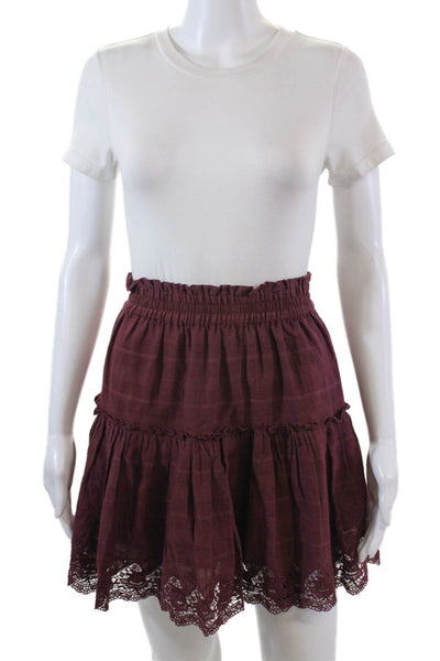 Misa Womens Cotton Lace Trim Elastic Waist Pull On Mini Skirt Burgundy Size XS