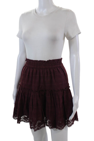 Misa Womens Cotton Lace Trim Elastic Waist Pull On Mini Skirt Burgundy Size XS