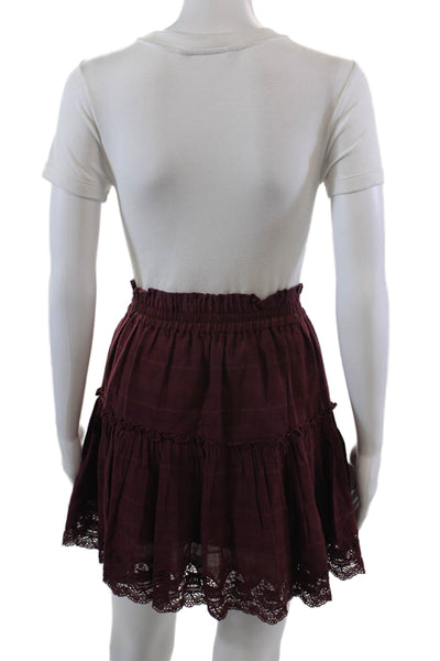 Misa Womens Cotton Lace Trim Elastic Waist Pull On Mini Skirt Burgundy Size XS