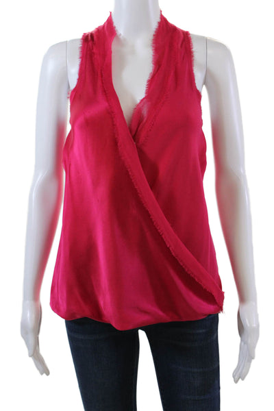 Ramy Brook Womens Silk Frayed Trim V-Neck Pullover Tank Top Blouse Pink Size XS