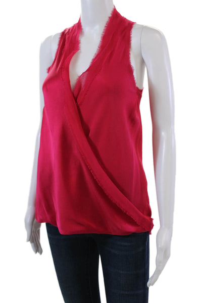 Ramy Brook Womens Silk Frayed Trim V-Neck Pullover Tank Top Blouse Pink Size XS