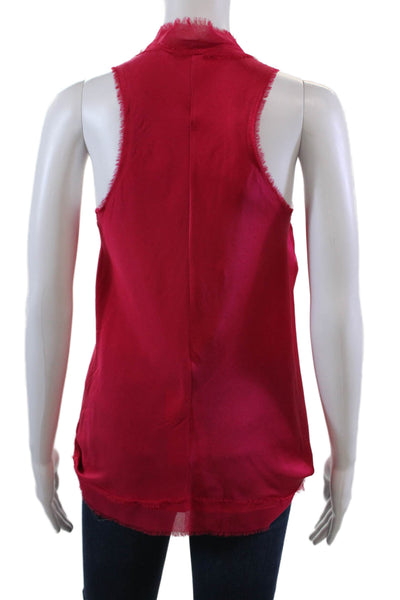 Ramy Brook Womens Silk Frayed Trim V-Neck Pullover Tank Top Blouse Pink Size XS