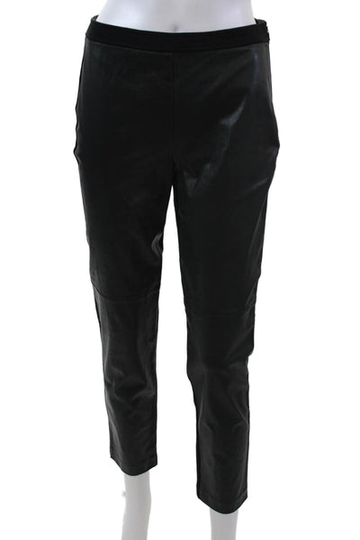 St. John Womens Leather Panel Mid-Rise Skinny Pants Trousers Black Size 4
