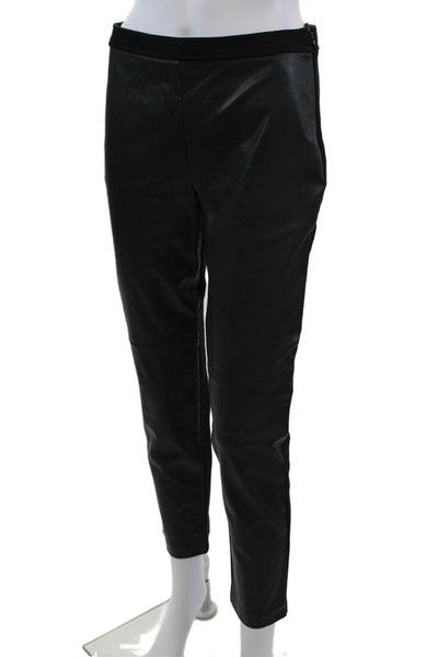 St. John Womens Leather Panel Mid-Rise Skinny Pants Trousers Black Size 4