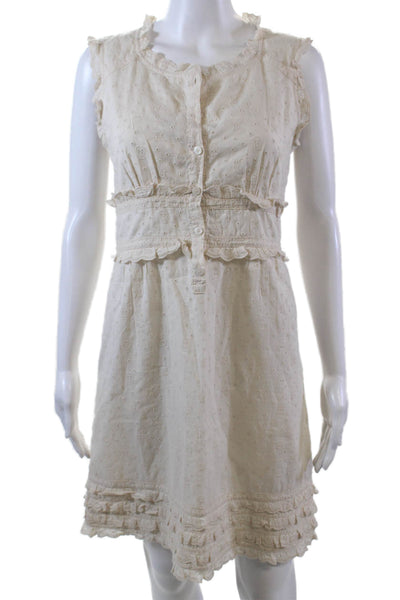 Marc By Marc Jacobs Womens Cotton Embroidered Sleeveless Dress Beige Size 4