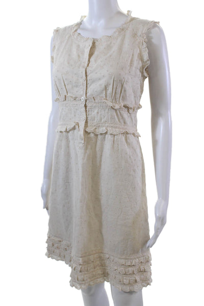 Marc By Marc Jacobs Womens Cotton Embroidered Sleeveless Dress Beige Size 4