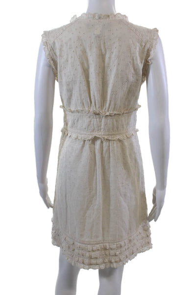 Marc By Marc Jacobs Womens Cotton Embroidered Sleeveless Dress Beige Size 4