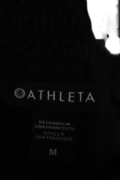 Athleta Womens Elastic Waistband Wide Leg Cropped Pants Black Size Medium