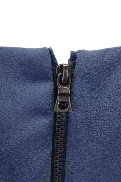 Alice + Olivia Womens Sleeveless Solid Ruffle Trim Shift Dress Blue Size 8