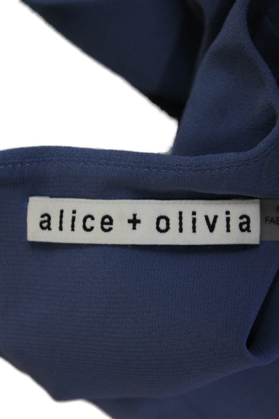Alice + Olivia Womens Sleeveless Solid Ruffle Trim Shift Dress Blue Size 8