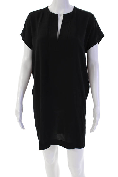 Vince Women's V-Neck Short Sleeves Mini Shift Dress Black Size XS