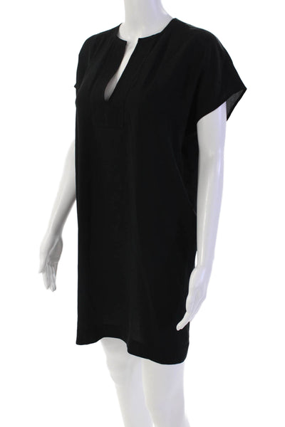 Vince Women's V-Neck Short Sleeves Mini Shift Dress Black Size XS