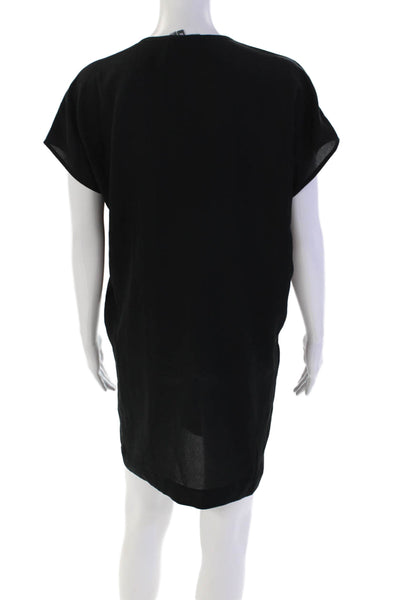 Vince Women's V-Neck Short Sleeves Mini Shift Dress Black Size XS