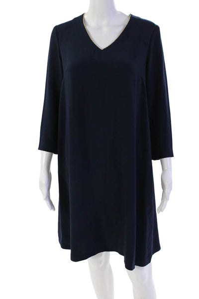 Gerard Darel Women's V-Neck Short Sleeves Mini Shift Dress Navy Blue Size 36