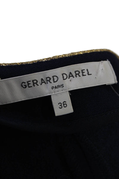 Gerard Darel Women's V-Neck Short Sleeves Mini Shift Dress Navy Blue Size 36