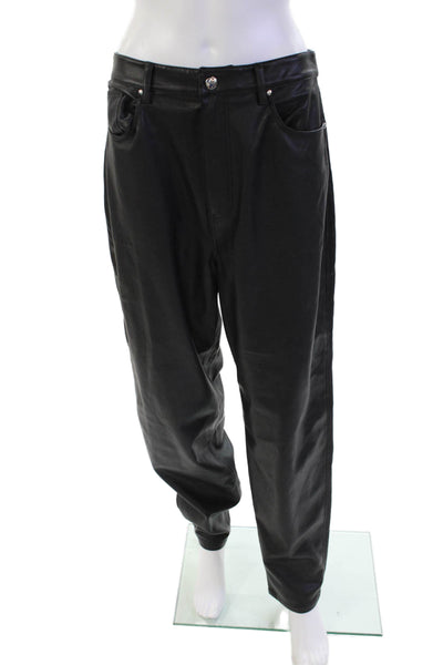 We Wore What Womens Button Closure Faux Leather Straight Leg Pants Black Size 30