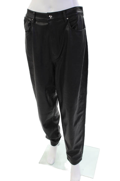 We Wore What Womens Button Closure Faux Leather Straight Leg Pants Black Size 30