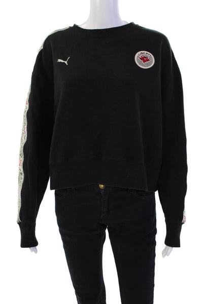 Puma Womens Cotton Long Sleeve Cropped Crew Neck Sweatshirt Black Size L